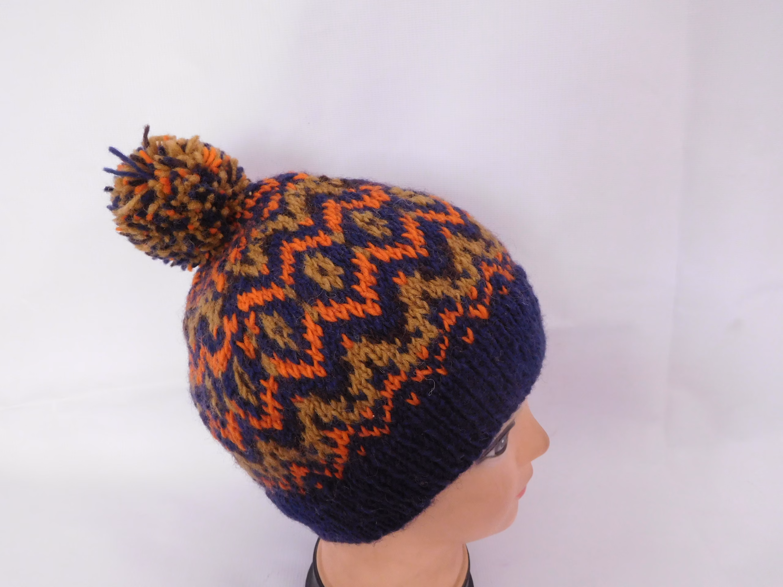handknitted Beanie Hat - Multi colored with pom - Rochak Handknit