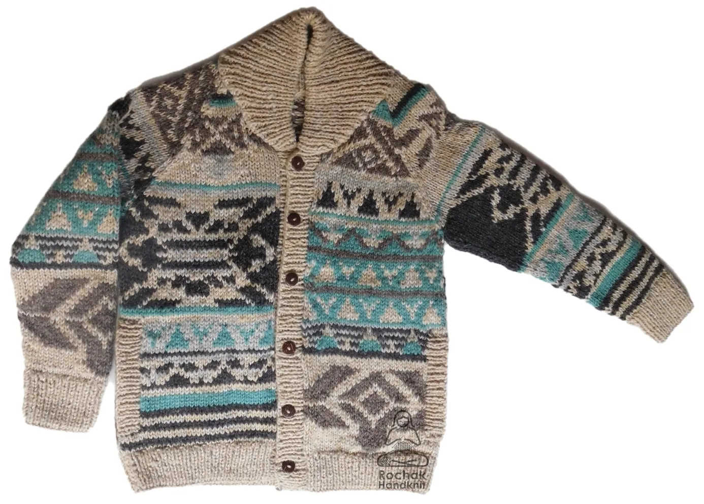 Musterpullover, hergestellt von Frauen bei Rochak Handknit Craft